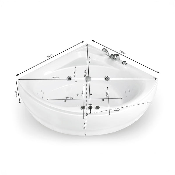 Baignoire balnéo d’angle blanche 135 cm Maldives Jets / White corner whirlpool 135 cm Maldives Jets / Bañera de hidromasaje esquinera blanca 135 cm Maldives Jets / Vasca idromassaggio angolare bianca 135 cm Maldives Jets / Hoekbubbelbad wit 135 cm Maldives Jets