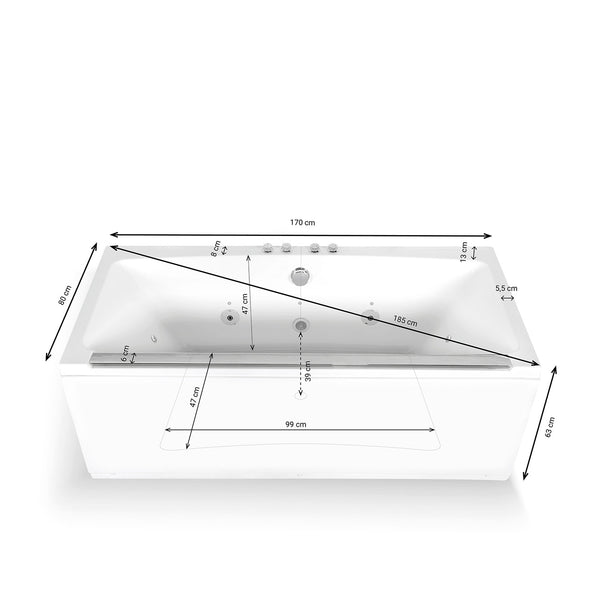 Baignoire balnéo rectangulaire blanche 170 cm Maya Wave / Rectangular whirlpool bathtub white 170 cm Maya Wave / Bañera de hidromasaje rectangular blanca 170 cm Maya Wave / Vasca idromassaggio rettangolare blanco 170 cm Maya Wave / Rechthoekig bubbelbad wit 170 cm Maya Wave