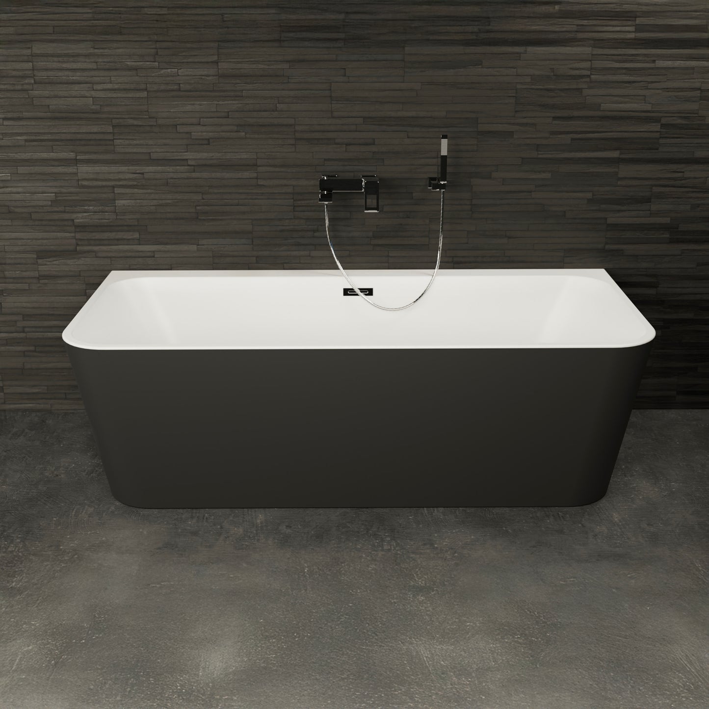 Baignoire semi-îlot murale noire 180 cm Mint / Back to wall half-freestanding bathtub black 180 cm Mint / Bañera semi-exenta mural negro 180 cm Mint / Vasca freestanding a parete nera 180 cm / Half vrijstaand bad zwart 180 cm Mint