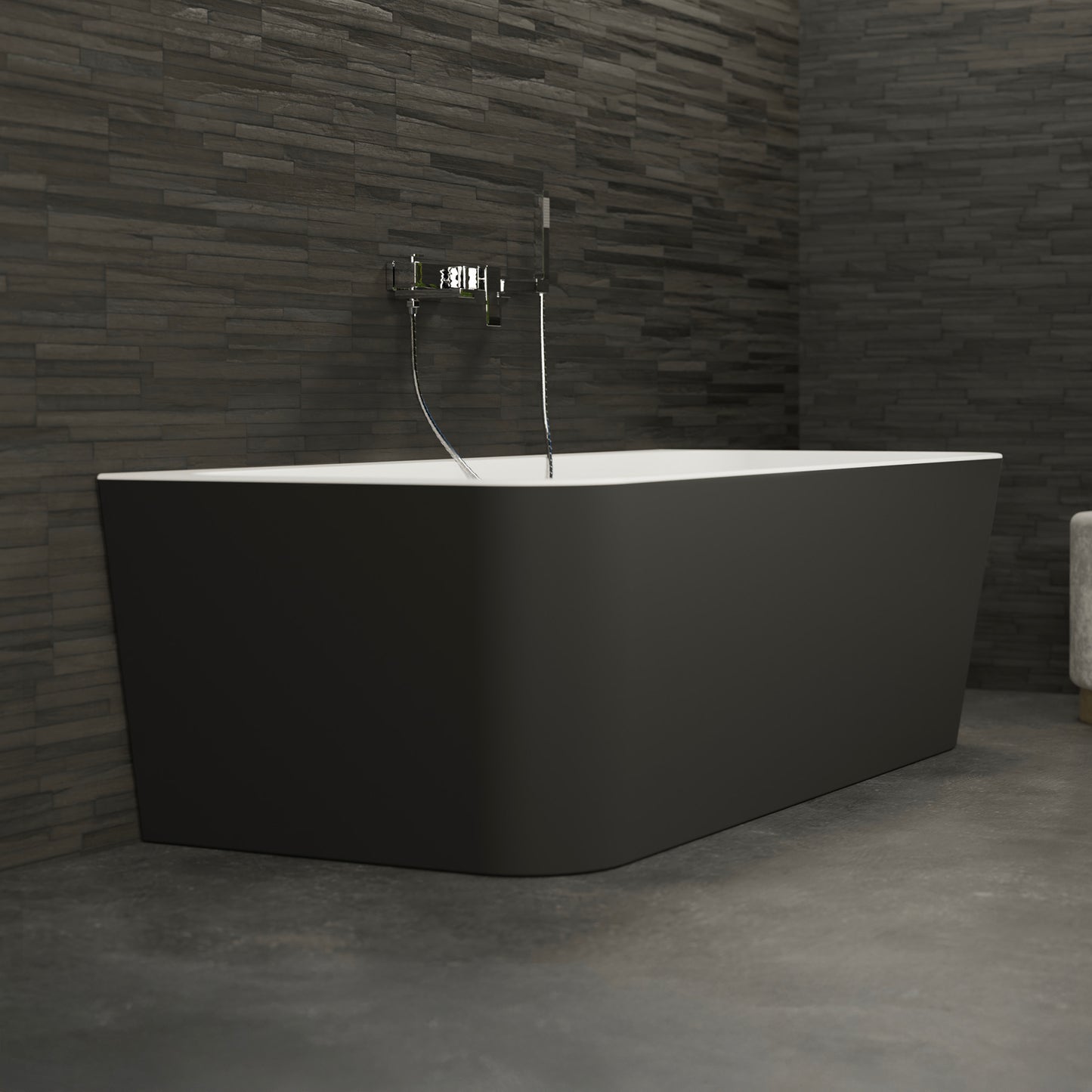 Baignoire semi-îlot murale noire 180 cm Mint / Back to wall half-freestanding bathtub black 180 cm Mint / Bañera semi-exenta mural negro 180 cm Mint / Vasca freestanding a parete nera 180 cm / Half vrijstaand bad zwart 180 cm Mint