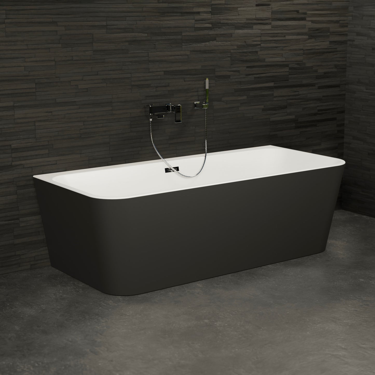 Baignoire semi-îlot murale noire 180 cm Mint / Back to wall half-freestanding bathtub black 180 cm Mint / Bañera semi-exenta mural negro 180 cm Mint / Vasca freestanding a parete nera 180 cm / Half vrijstaand bad zwart 180 cm Mint