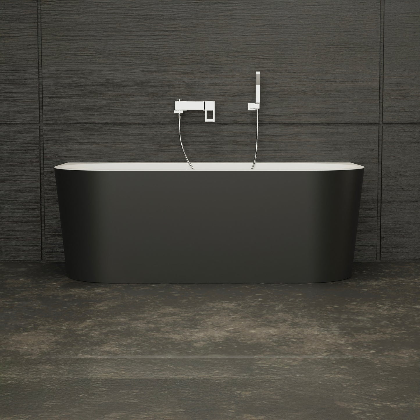 Baignoire semi-îlot murale noire 170 cm Naos / Back to wall half-freestanding bathtub black 170 cm Naos / Bañera semi-exenta mural negro 170 cm Naos / Vasca freestanding a parete Naos nero 170 cm / Naos / Half vrijstaand bad zwart 170 cm Naos
