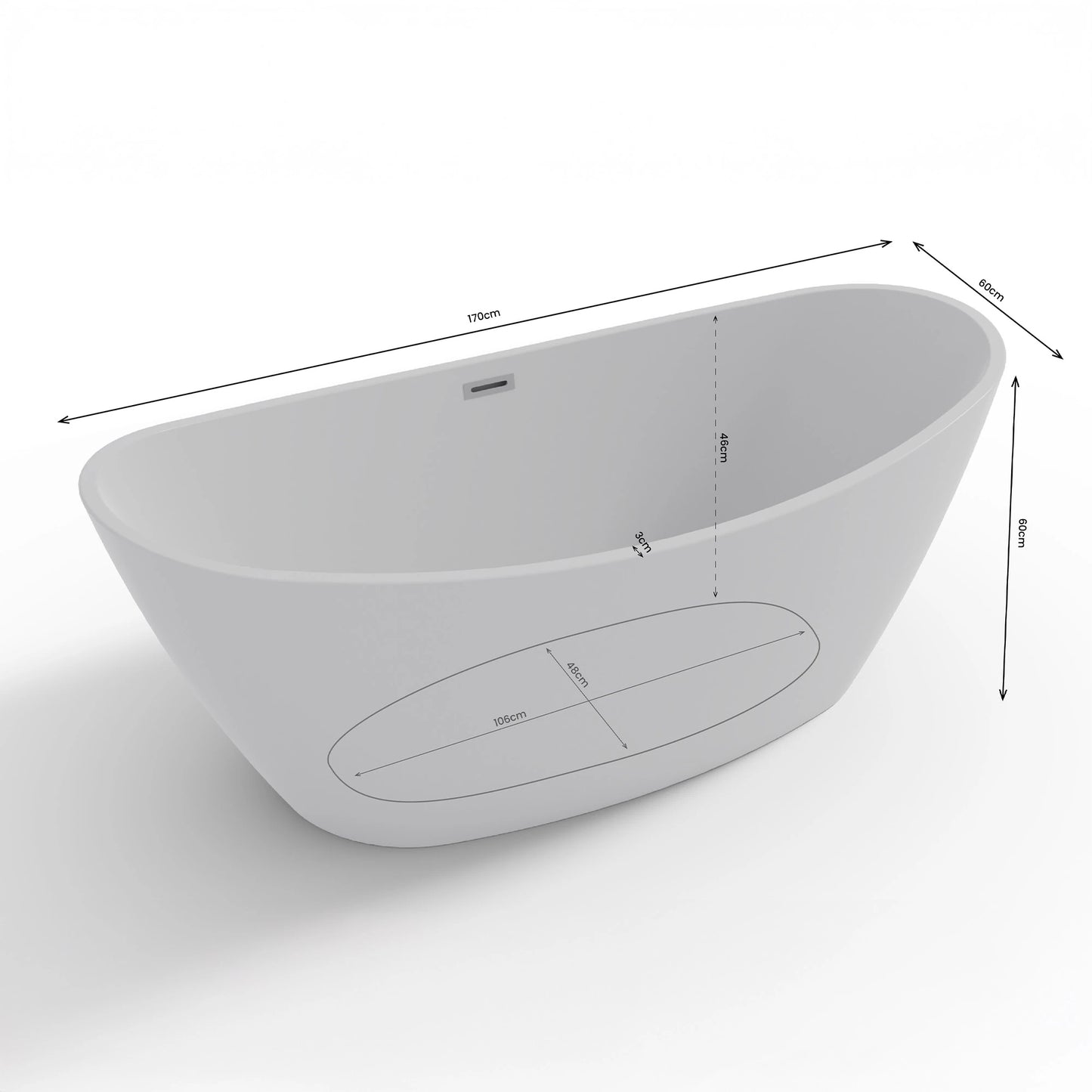 Baignoire îlot ovale Neroon blanche Spalina – vue produit