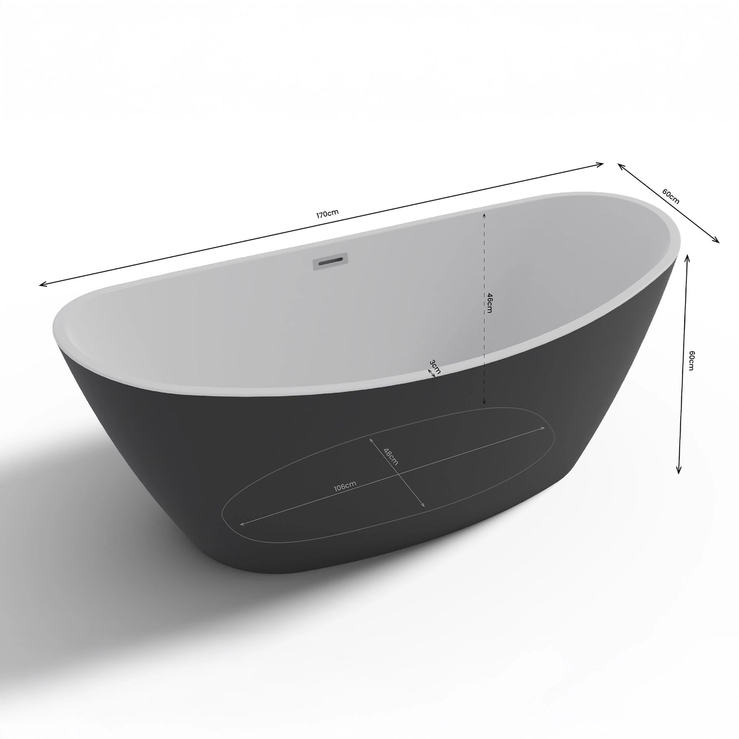 Baignoire îlot ovale Neroon noire Spalina – vue produit