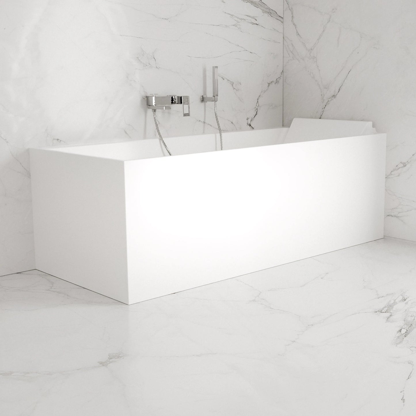 Baignoire semi-îlot murale d’angle Quantum 170 cm blanche Spalina version droite – vue produit