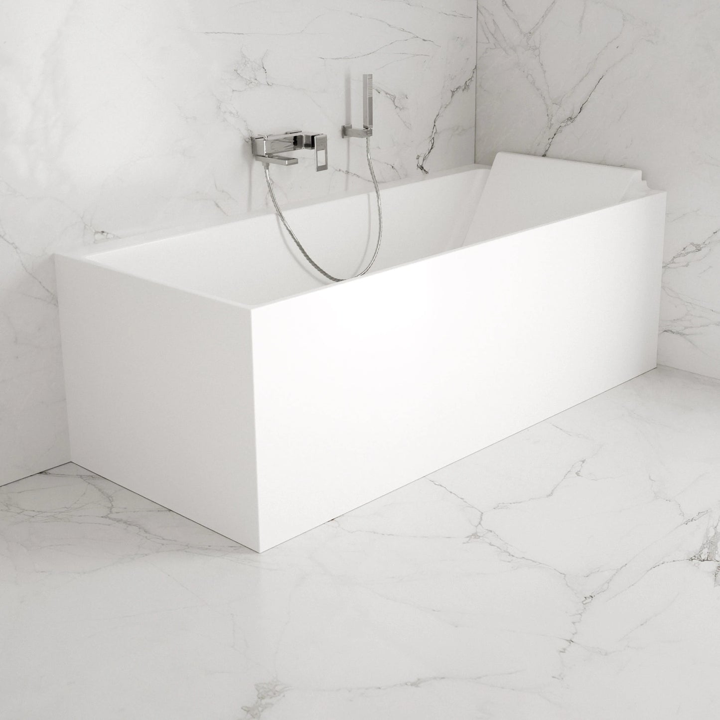 Baignoire semi-îlot murale d’angle Quantum 170 cm blanche Spalina version droite – vue produit