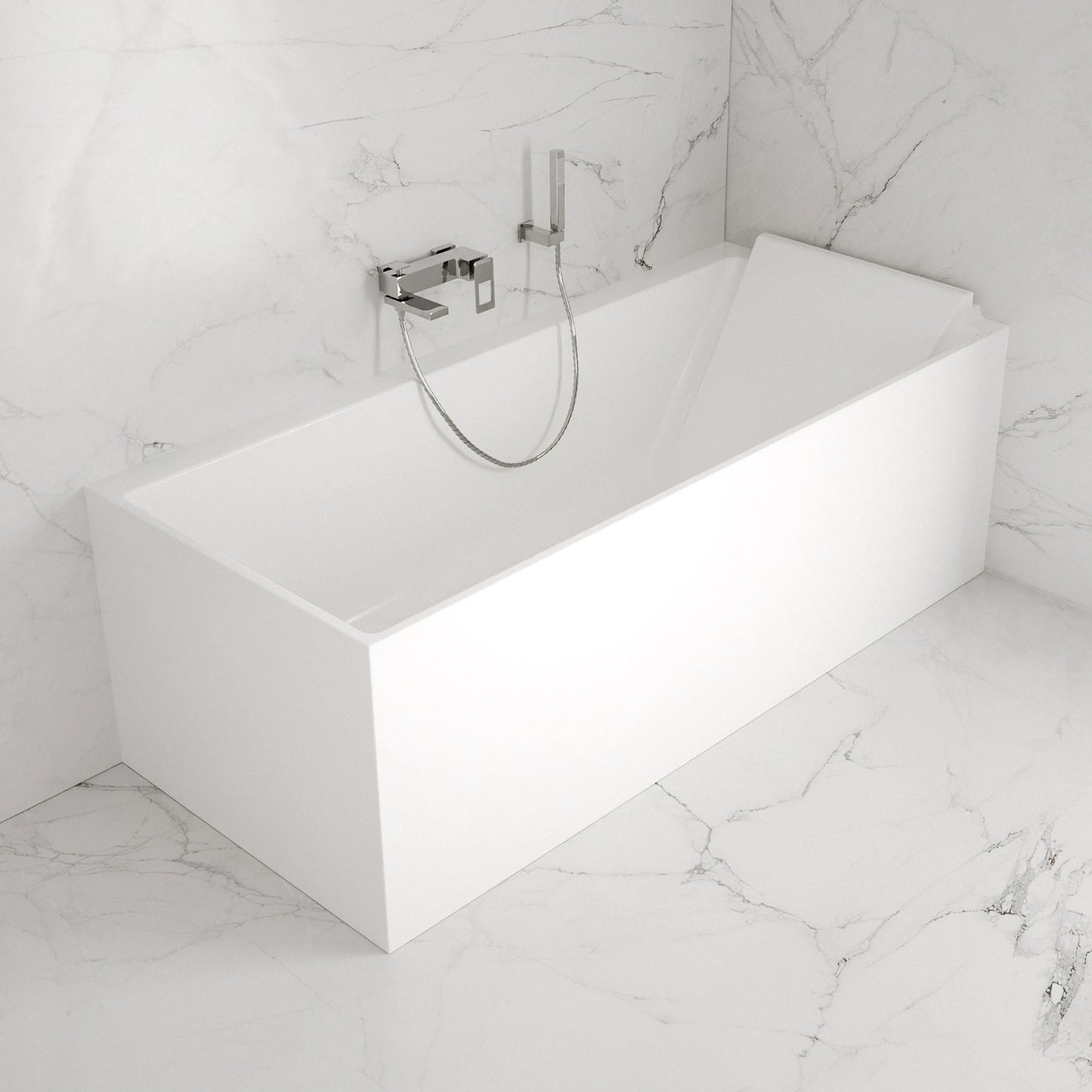 Baignoire semi-îlot murale d’angle Quantum 170 cm blanche Spalina version droite – vue produit
