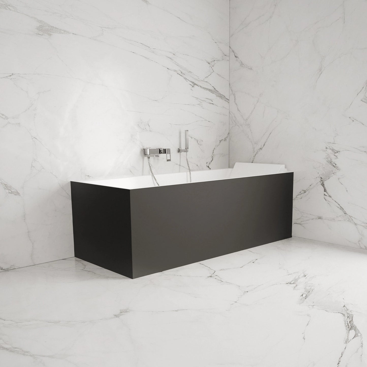 Baignoire semi-îlot murale d’angle Quantum 170 cm noire Spalina version droite – vue produit