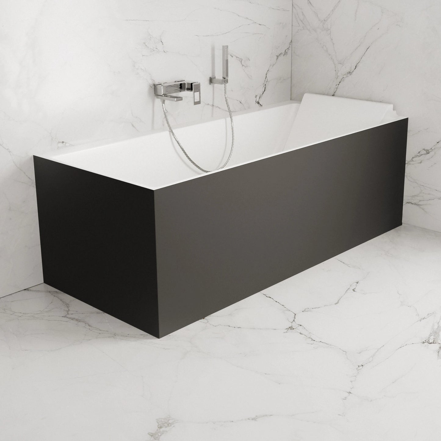 Baignoire semi-îlot murale d’angle Quantum 170 cm noire Spalina version droite – vue produit
