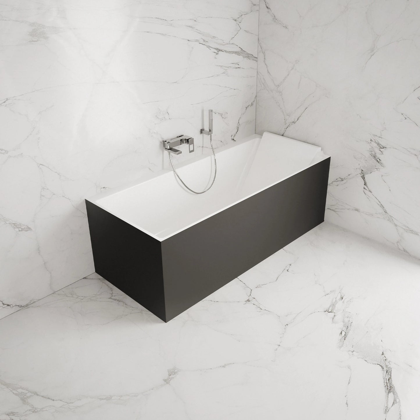 Baignoire semi-îlot murale d’angle Quantum 170 cm noire Spalina version droite – vue produit