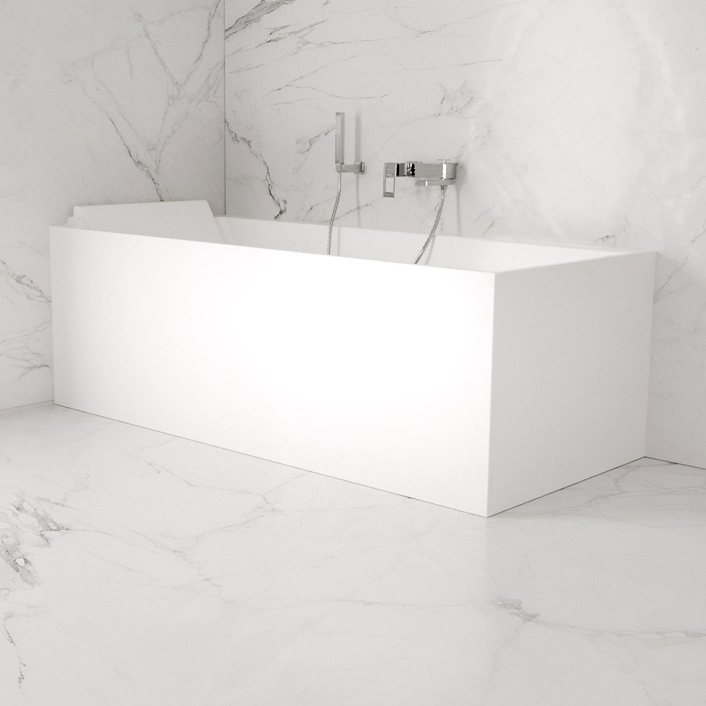 Baignoire semi-îlot murale d’angle Quantum 170 cm blanche Spalina version gauche – vue produit