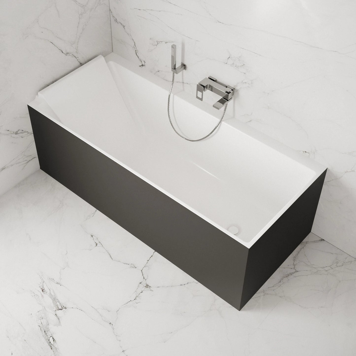 Baignoire semi-îlot murale d’angle Quantum 170 cm noire Spalina version gauche – vue produit