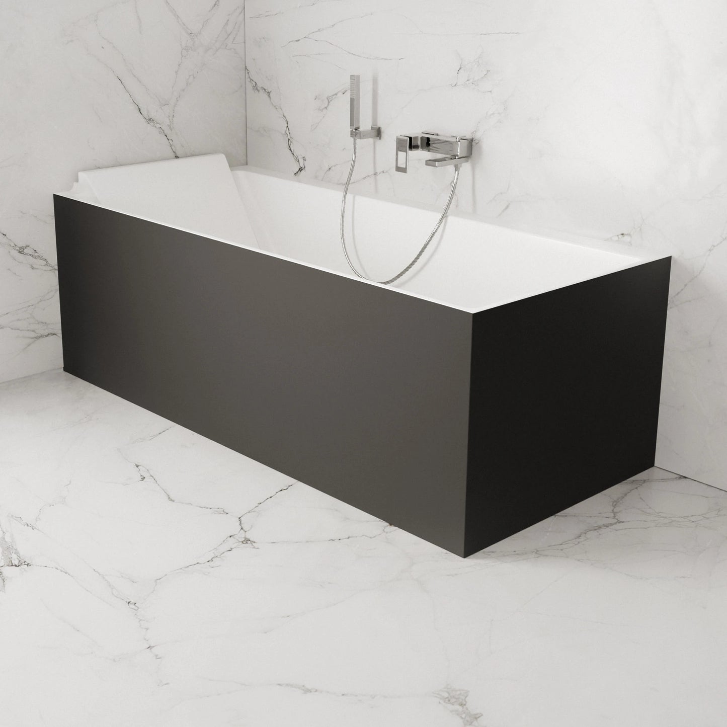 Baignoire semi-îlot murale d’angle Quantum 170 cm noire Spalina version gauche – vue produit
