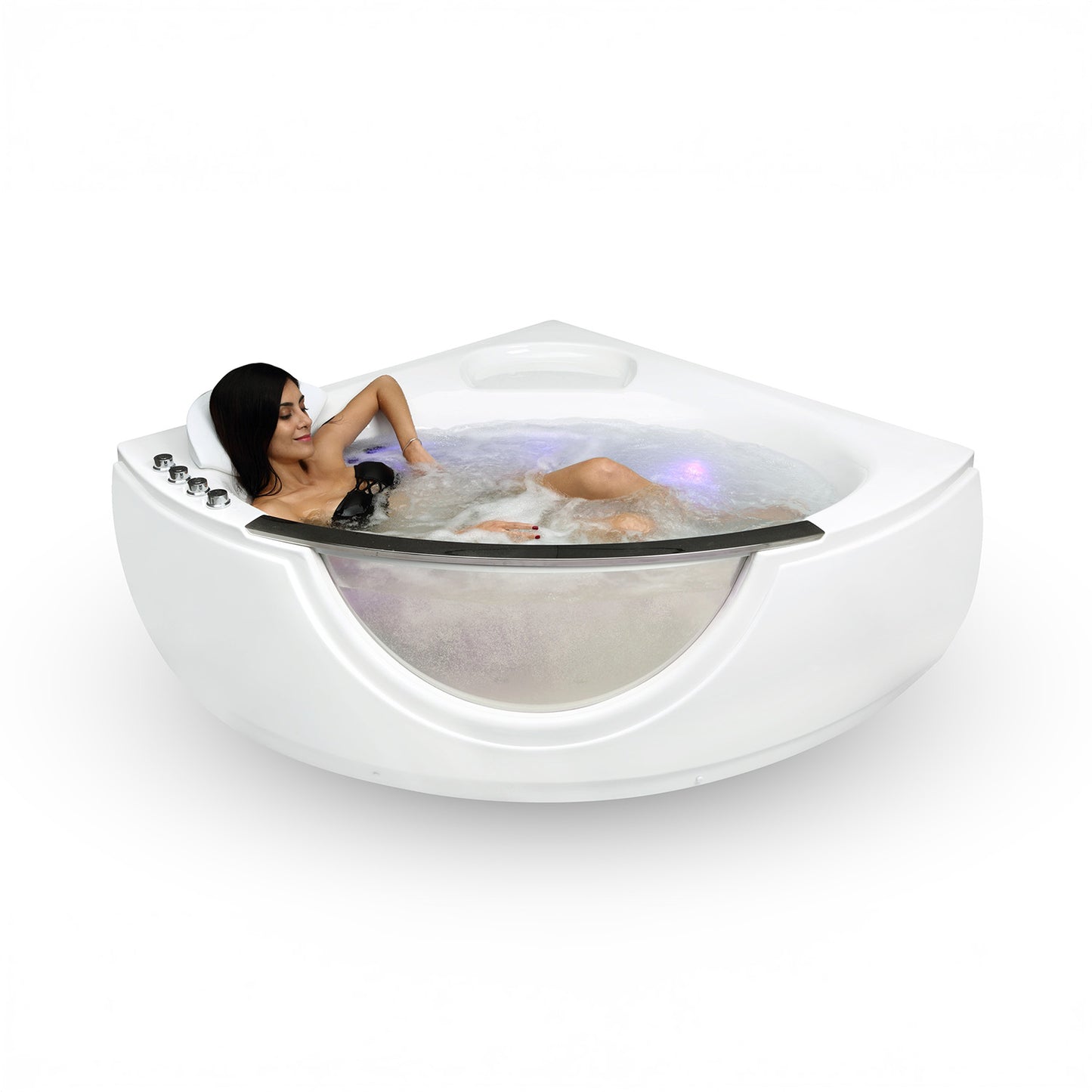 Baignoire balnéo d’angle avec hublot blanche 135 cm Samsara Wave / Corner whirlpool bath with porthole white 135 cm Samsara Wave / Bañera de hidromasaje esquinera con ojo de buey blanco 135 cm Samsara Wave / Vasca idromassaggio angolare con oblò bianco 135 cm Samsara Wave / Hoekwhirlpool met witte patrijspoort 135 cm Samsara Wave