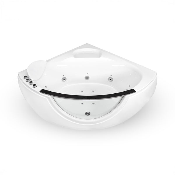 Baignoire balnéo d’angle avec hublot blanche 135 cm Samsara Wave / Corner whirlpool bath with porthole white 135 cm Samsara Wave / Bañera de hidromasaje esquinera con ojo de buey blanco 135 cm Samsara Wave / Vasca idromassaggio angolare con oblò bianco 135 cm Samsara Wave / Hoekwhirlpool met witte patrijspoort 135 cm Samsara Wave