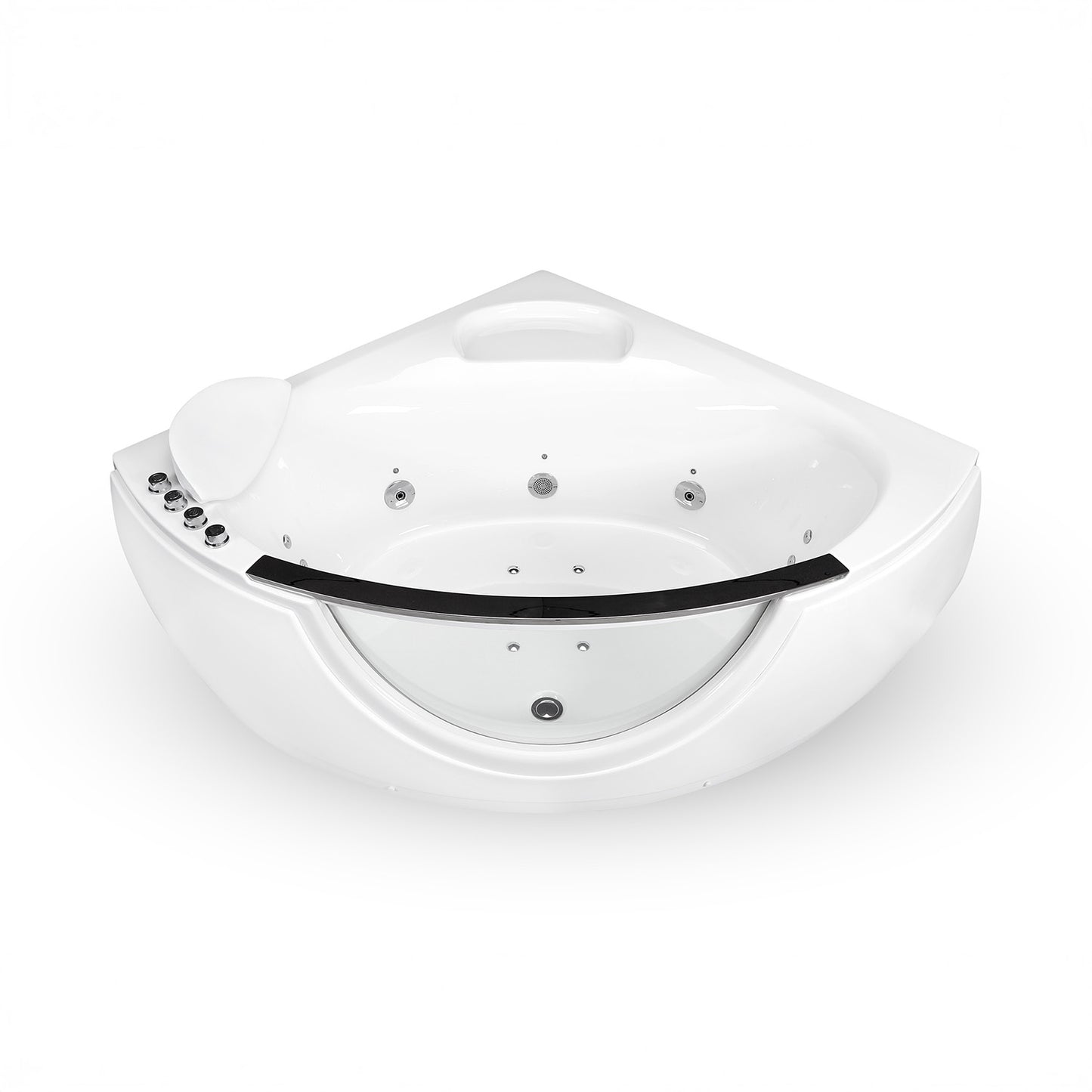 Baignoire balnéo semi-îlot d’angle asymétrique avec hublot Samsara Spalina – vue produit