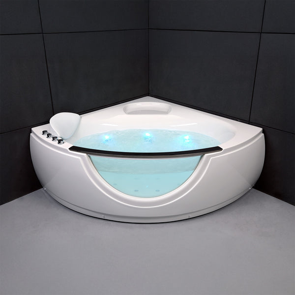 Baignoire balnéo d’angle avec hublot blanche 135 cm Samsara Wave / Corner whirlpool bath with porthole white 135 cm Samsara Wave / Bañera de hidromasaje esquinera con ojo de buey blanco 135 cm Samsara Wave / Vasca idromassaggio angolare con oblò bianco 135 cm Samsara Wave / Hoekwhirlpool met witte patrijspoort 135 cm Samsara Wave