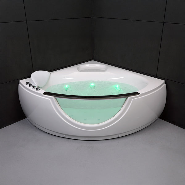 Baignoire balnéo d’angle avec hublot blanche 135 cm Samsara Wave / Corner whirlpool bath with porthole white 135 cm Samsara Wave / Bañera de hidromasaje esquinera con ojo de buey blanco 135 cm Samsara Wave / Vasca idromassaggio angolare con oblò bianco 135 cm Samsara Wave / Hoekwhirlpool met witte patrijspoort 135 cm Samsara Wave