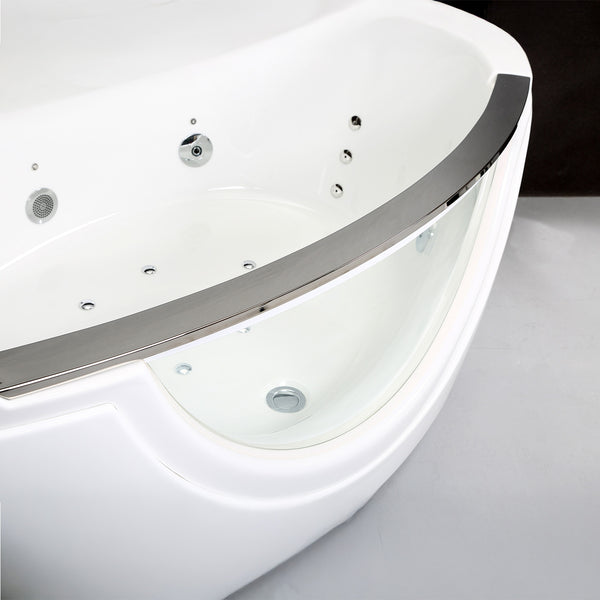 Baignoire balnéo d’angle avec hublot blanche 135 cm Samsara Wave / Corner whirlpool bath with porthole white 135 cm Samsara Wave / Bañera de hidromasaje esquinera con ojo de buey blanco 135 cm Samsara Wave / Vasca idromassaggio angolare con oblò bianco 135 cm Samsara Wave / Hoekwhirlpool met witte patrijspoort 135 cm Samsara Wave