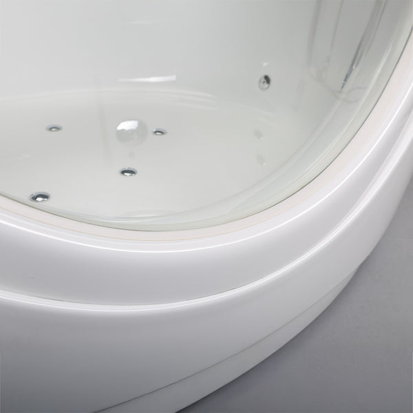 Baignoire balnéo d’angle avec hublot blanche 135 cm Samsara Wave / Corner whirlpool bath with porthole white 135 cm Samsara Wave / Bañera de hidromasaje esquinera con ojo de buey blanco 135 cm Samsara Wave / Vasca idromassaggio angolare con oblò bianco 135 cm Samsara Wave / Hoekwhirlpool met witte patrijspoort 135 cm Samsara Wave