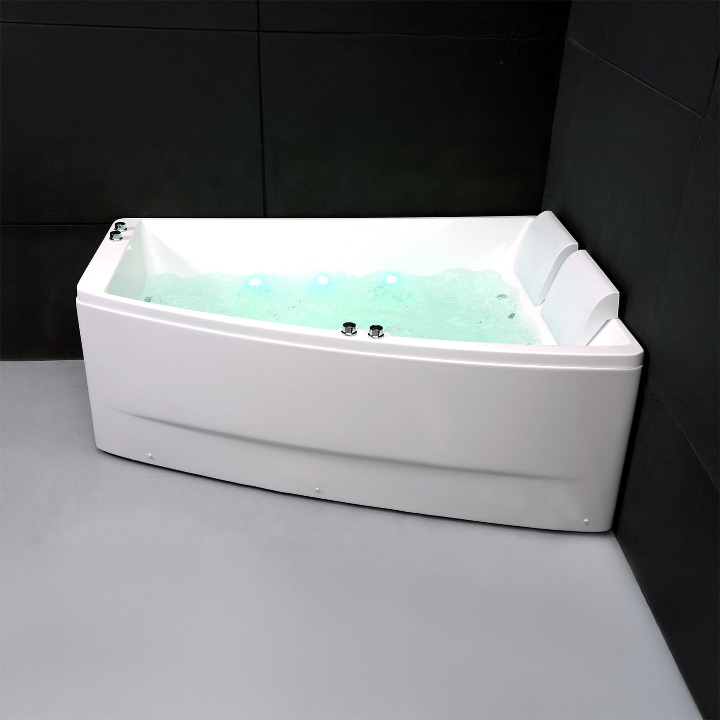 Baignoire balnéo semi-îlot murale d’angle asymétrique Sangha Spalina version droite – vue produit