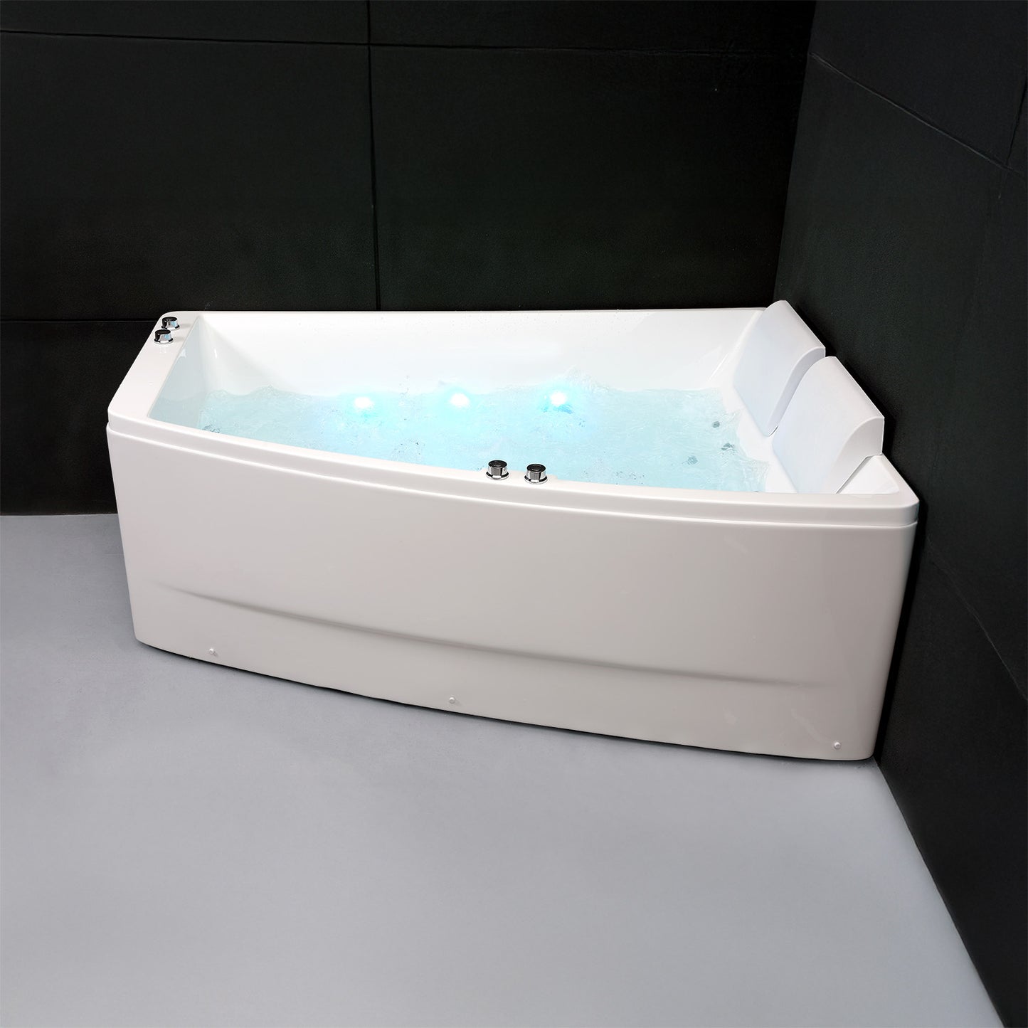 Baignoire balnéo semi-îlot murale d’angle asymétrique Sangha Spalina version droite – vue produit