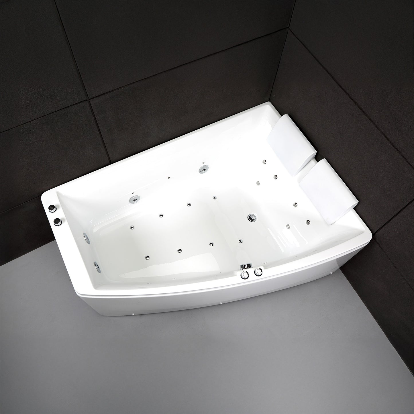 Baignoire balnéo semi-îlot murale d’angle asymétrique Sangha Spalina version droite – vue produit