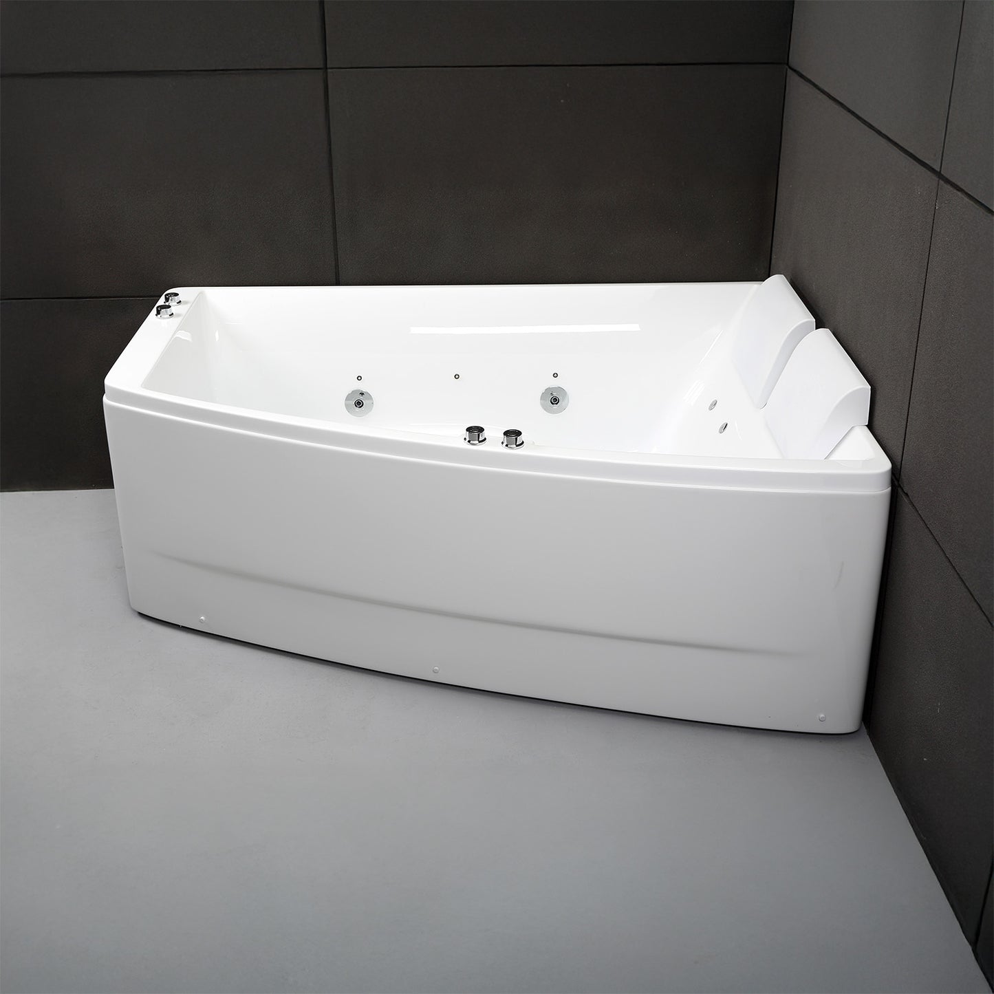 Baignoire balnéo semi-îlot murale d’angle asymétrique Sangha Spalina version droite – vue produit