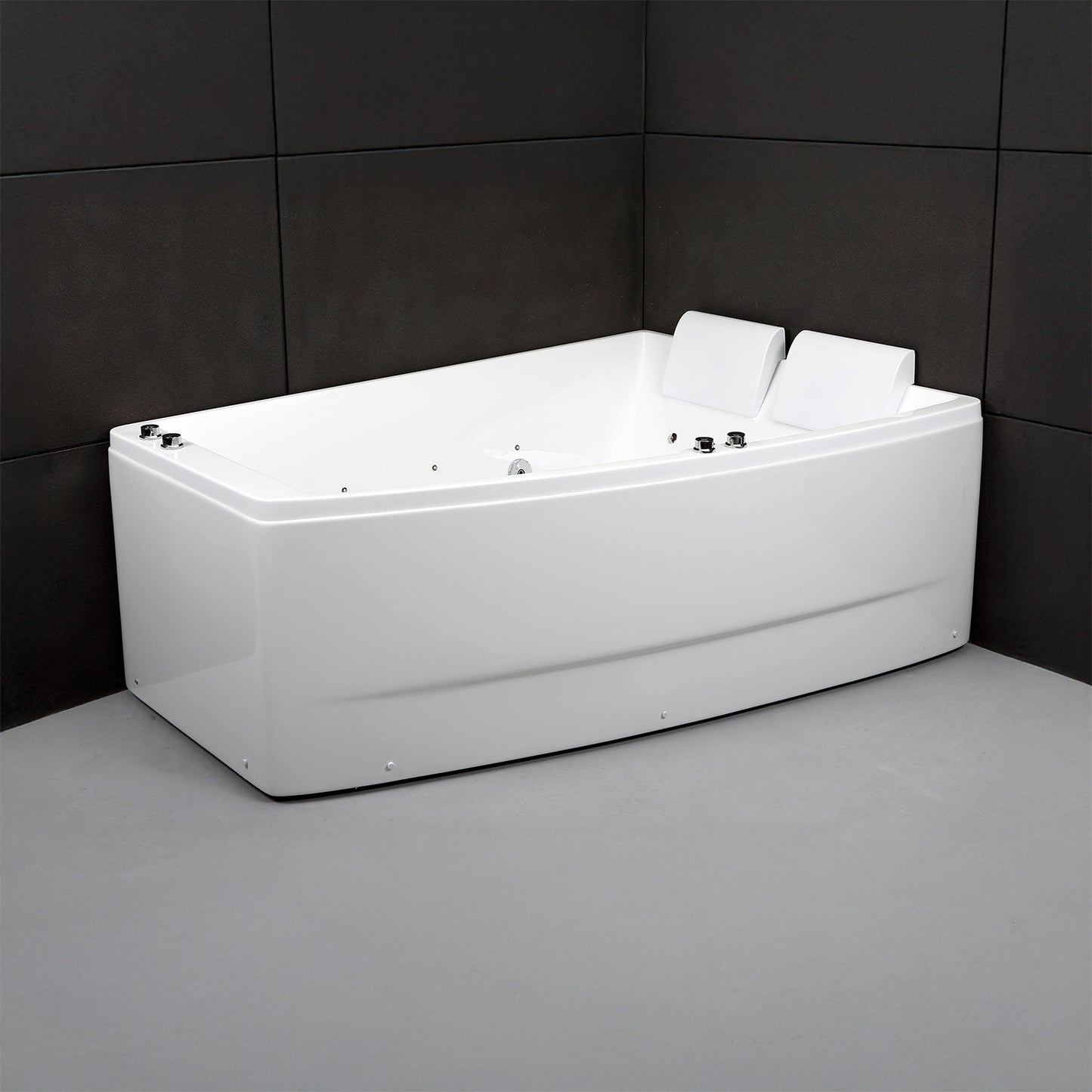 Baignoire balnéo semi-îlot murale d’angle asymétrique Sangha Spalina version droite – vue produit