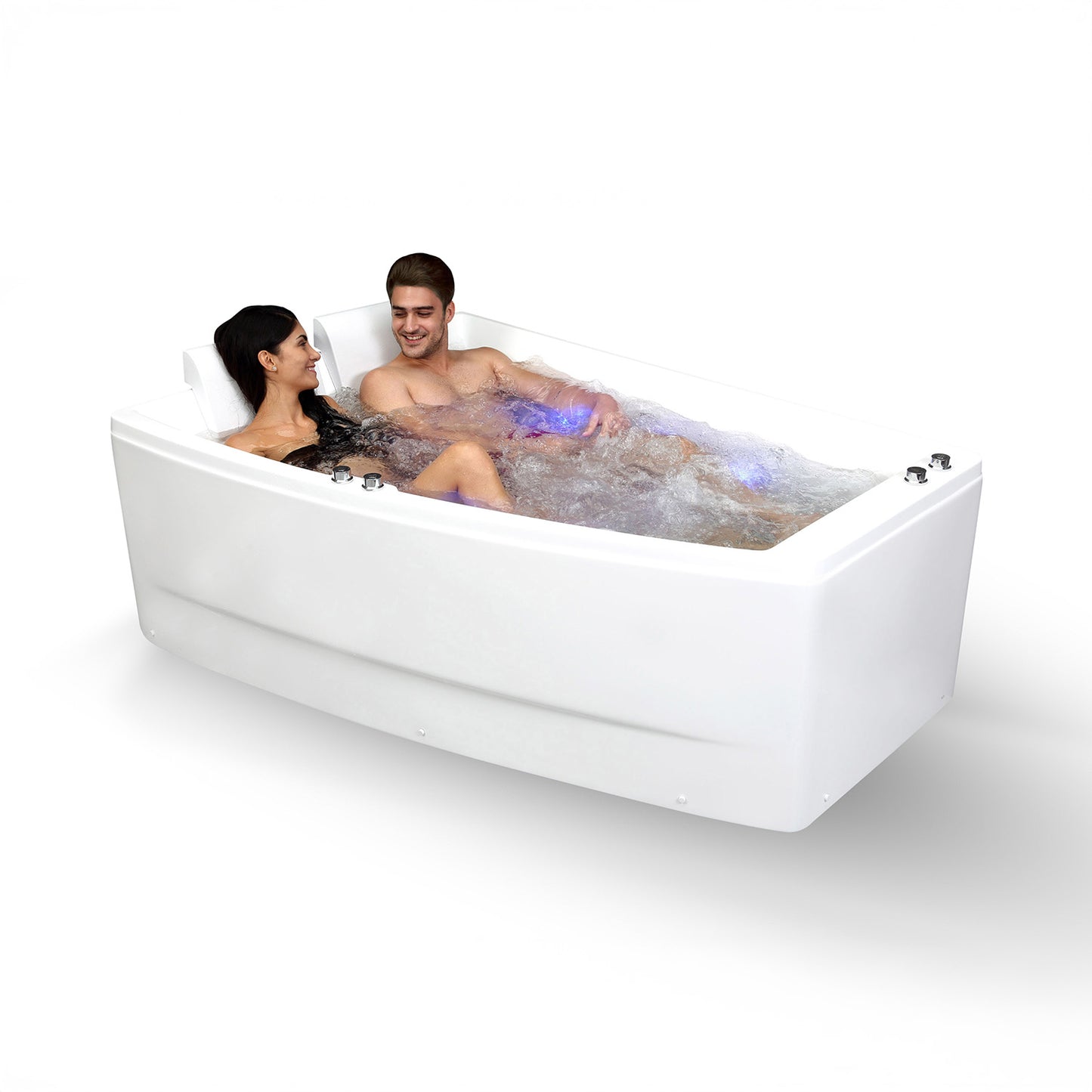 Baignoire balnéo semi-îlot murale d’angle asymétrique Sangha Spalina version gauche – vue produit