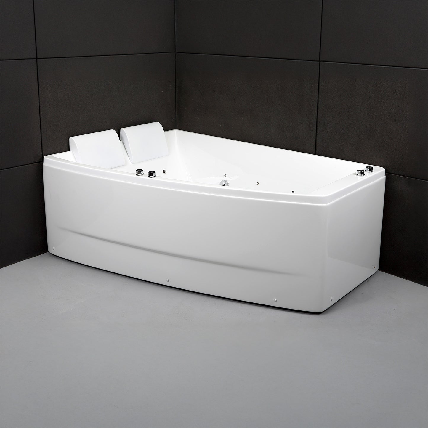 Baignoire balnéo semi-îlot murale d’angle asymétrique Sangha Spalina version gauche – vue produit