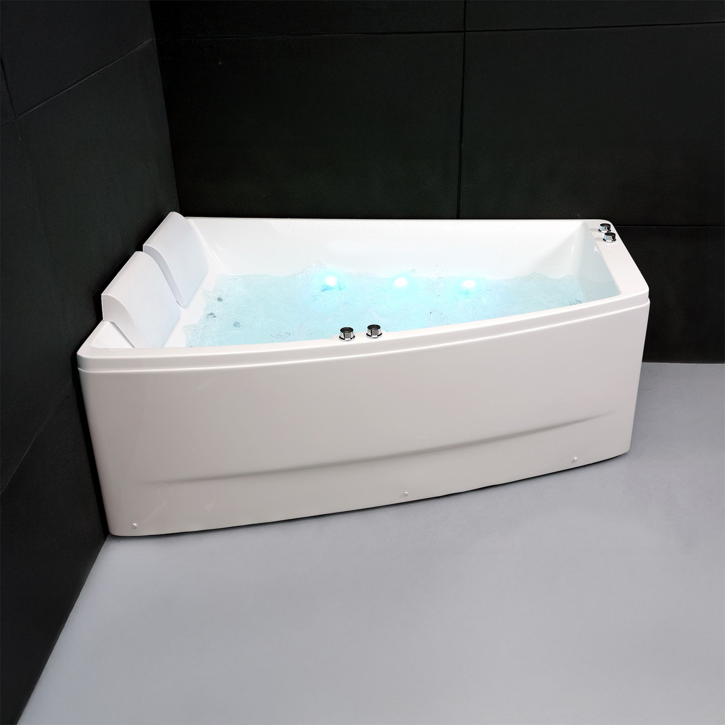 Baignoire balnéo semi-îlot murale d’angle asymétrique Sangha Spalina version gauche – vue produit