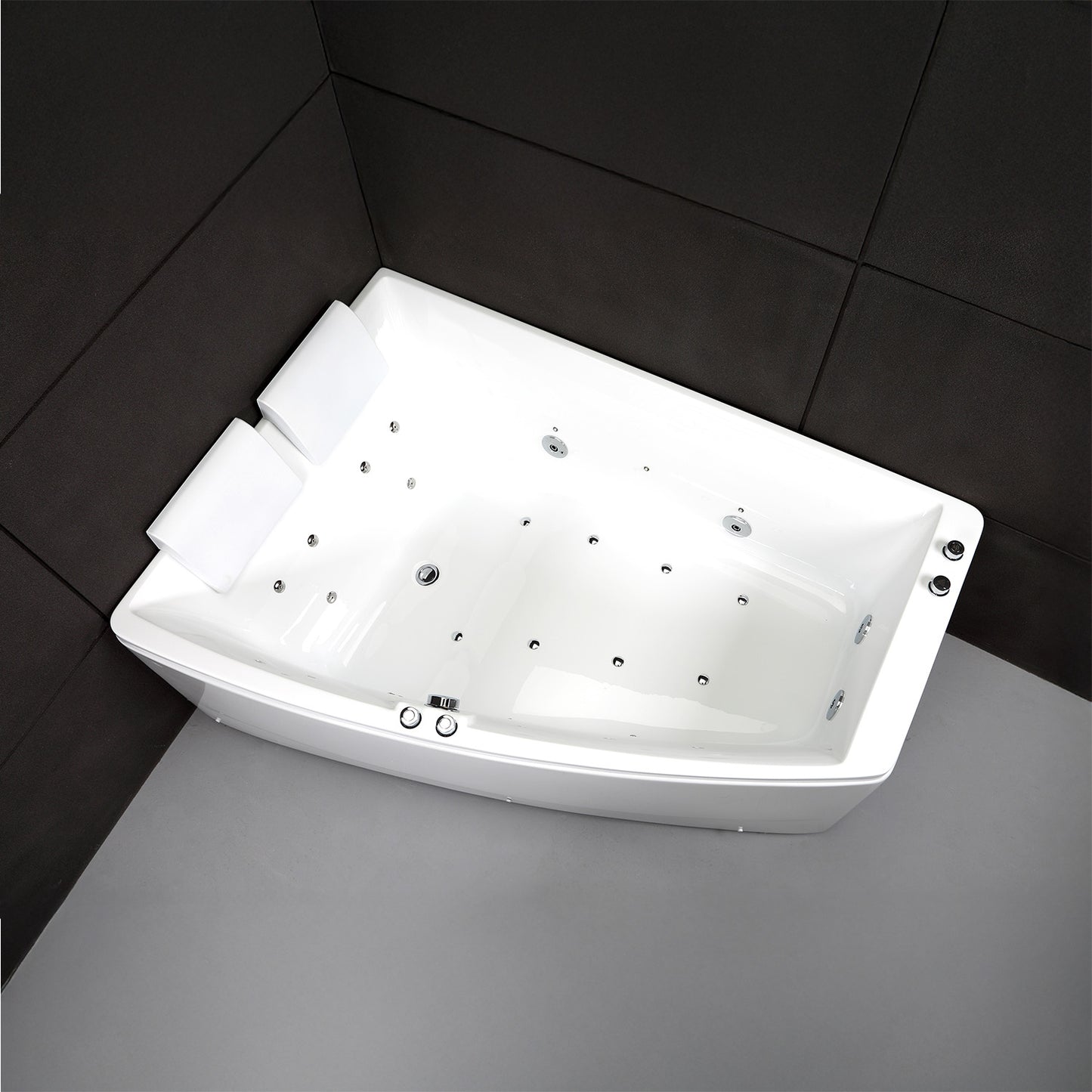 Baignoire balnéo semi-îlot murale d’angle asymétrique Sangha Spalina version gauche – vue produit