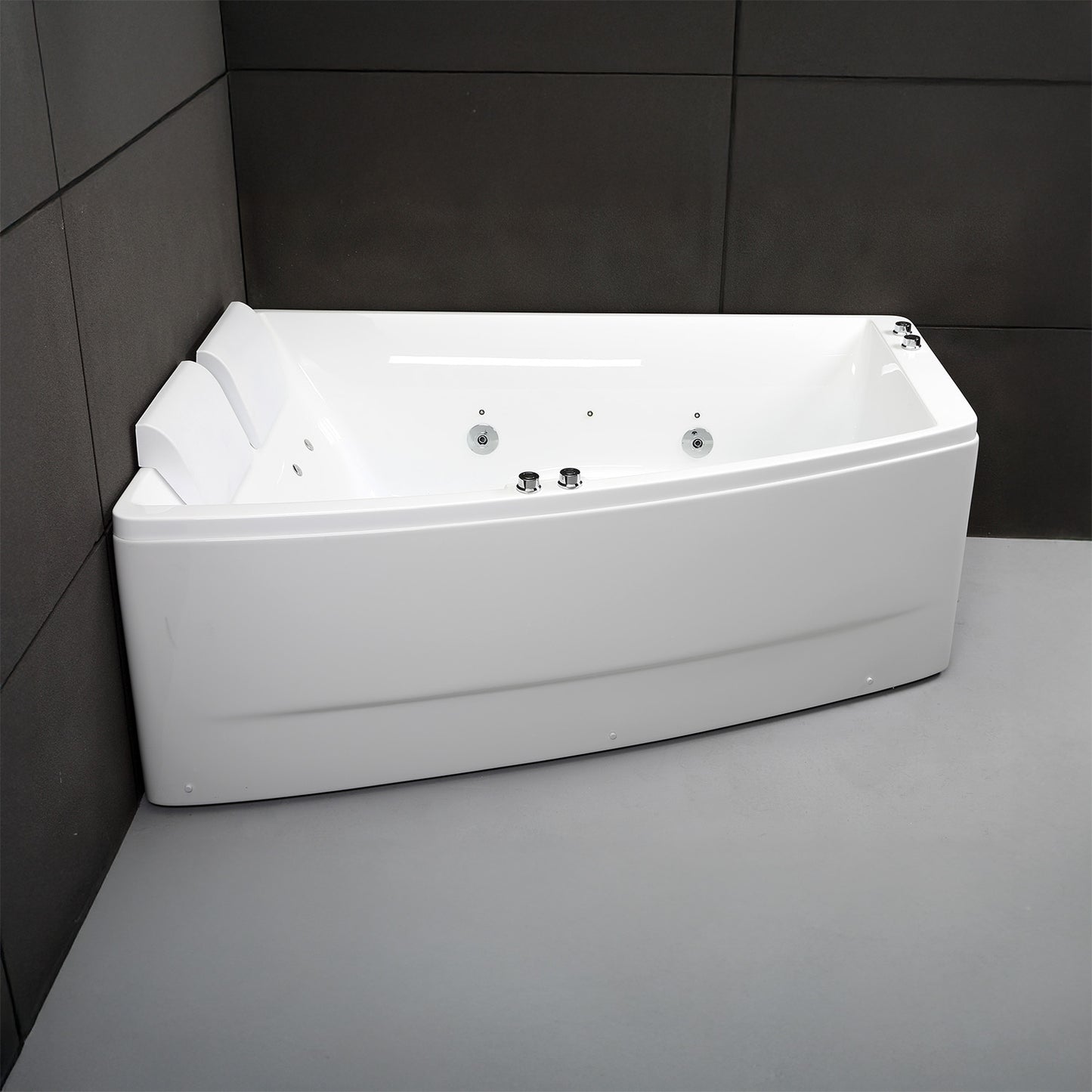 Baignoire balnéo semi-îlot murale d’angle asymétrique Sangha Spalina version gauche – vue produit