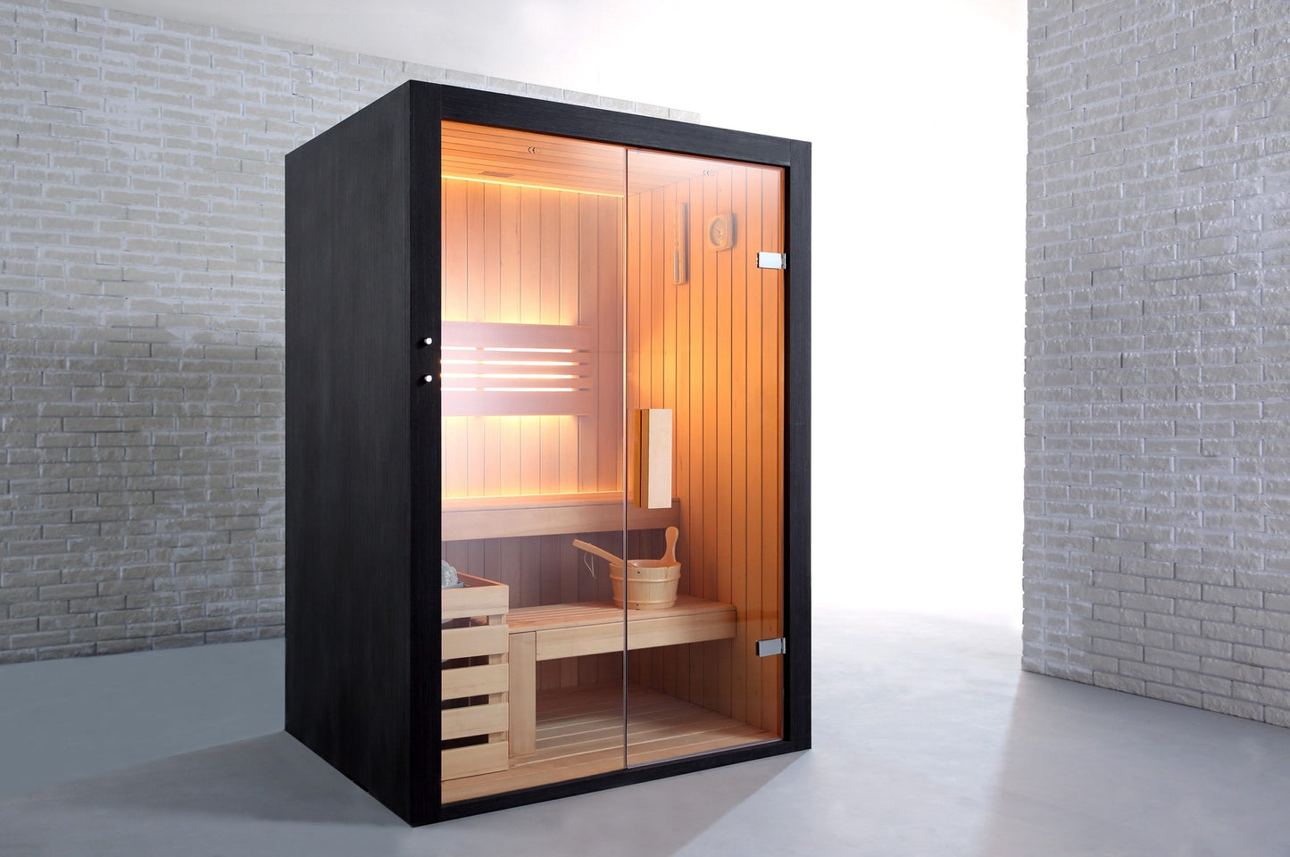 Sauna traditionnel de luxe 2 personnes 140 cm The Cube / Traditional luxury sauna 2 persons 140 cm The Cube / Sauna tradicional de lujo para 2 personas 140 cm The Cube / Sauna tradizionale di lusso per 2 persone 140 cm The Cube / Traditionele luxe sauna voor 2 personen 140 cm The Cube