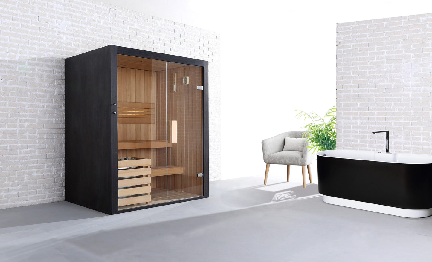 Sauna traditionnel de luxe 3 personnes 160 cm The Cube / Traditional luxury sauna 3 persons 160 cm The Cube / Sauna tradicional de lujo para 3 personas 160 cm The Cube / Sauna tradizionale di lusso per 3 persone 160 cm The Cube / Traditionele luxe sauna voor 3 personen 160 cm The Cube