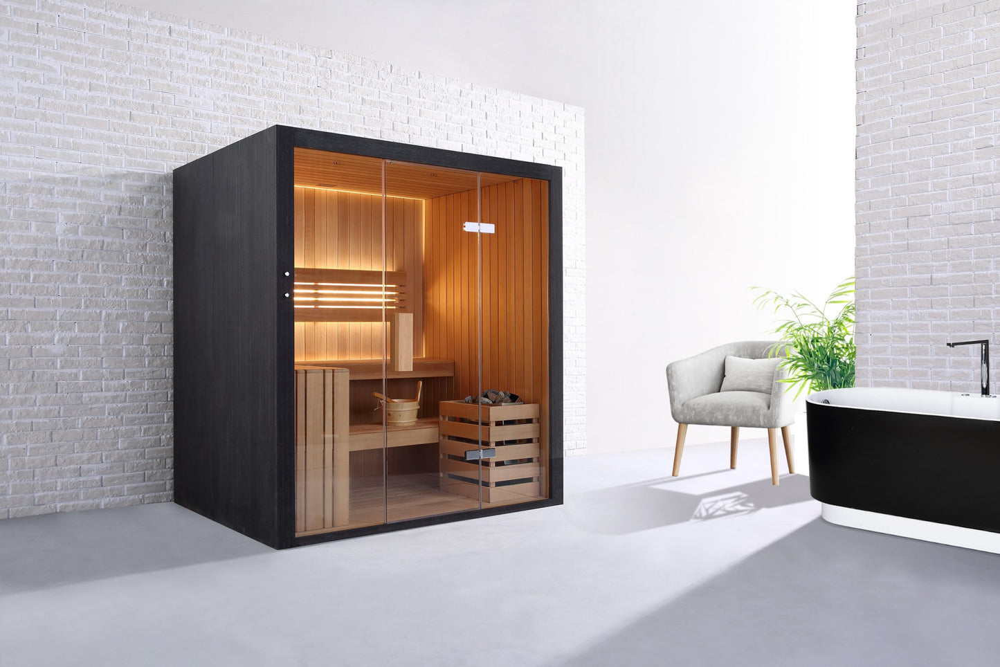 Sauna traditionnel de luxe 4 personnes 180 cm The Cube / Traditional luxury sauna 4 persons 180 cm The Cube / Sauna tradicional de lujo para 4 personas 180 cm The Cube / Sauna tradizionale di lusso per 4 persone 180 cm The Cube / Traditionele luxe sauna voor 4 personen 180 cm The Cube