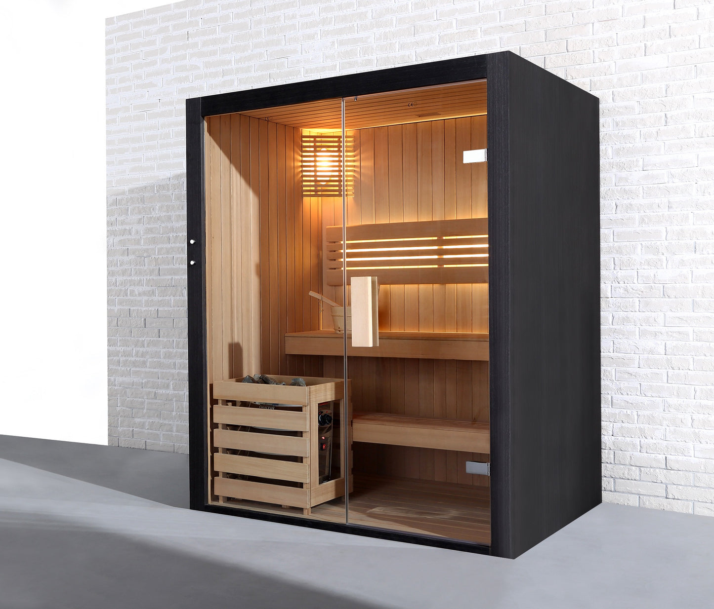 Sauna traditionnel de luxe 3 personnes 160 cm The Cube / Traditional luxury sauna 3 persons 160 cm The Cube / Sauna tradicional de lujo para 3 personas 160 cm The Cube / Sauna tradizionale di lusso per 3 persone 160 cm The Cube / Traditionele luxe sauna voor 3 personen 160 cm The Cube