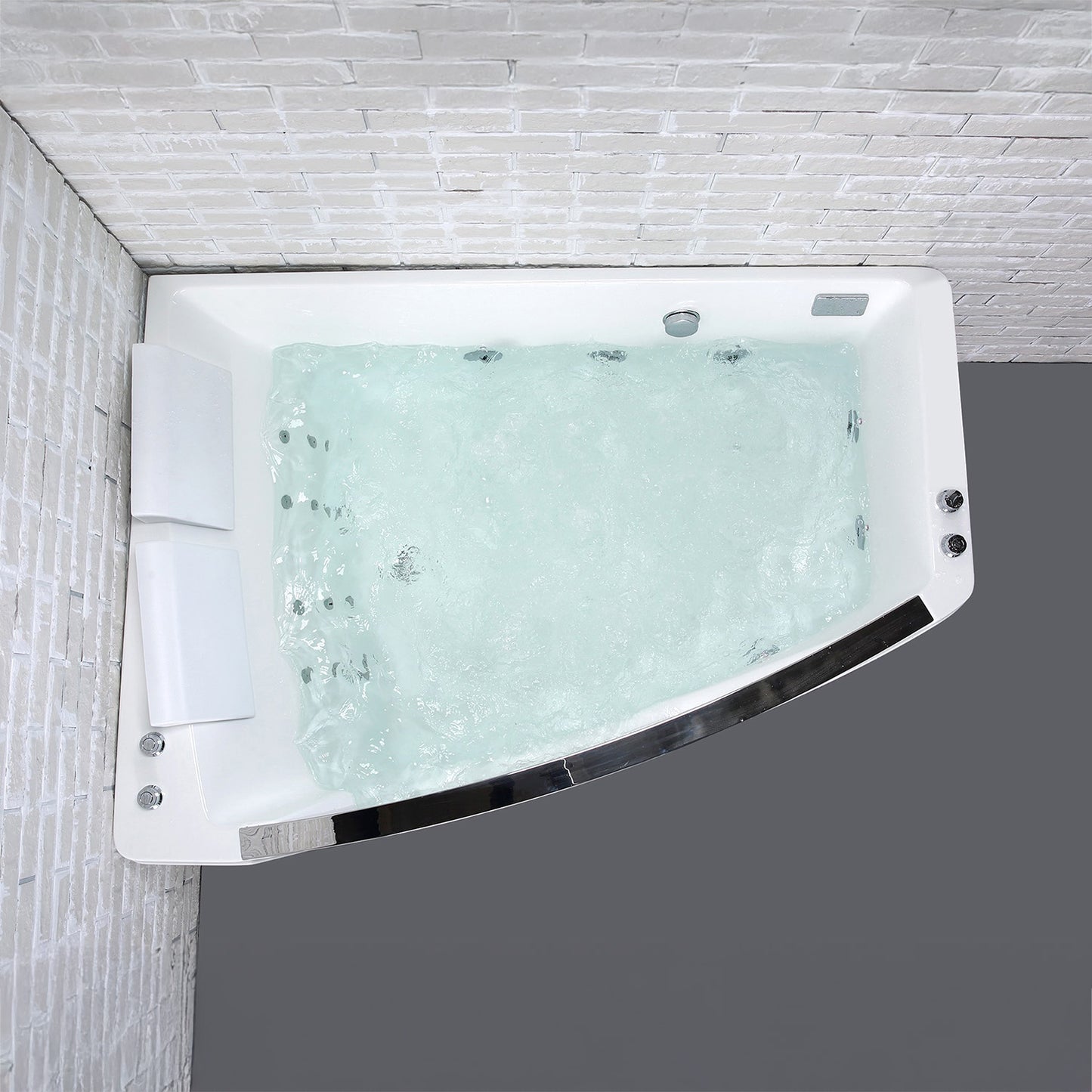 Baignoire balnéo d’angle deux personnes avec hublot blanche 170 cm Savana duo Wave gauche / Two-person corner whirlpool bath with white porthole 170 cm Savana duo Wave left / Bañera de hidromasaje esquinera para dos con ojo de buey blanco 170 cm Savana duo Wave izquierda / Vasca idromassaggio angolare per due persone con oblò bianco 170 cm Savana duo Wave sinistra / Hoekwhirlpool voor twee met witte patrijspoort 170 cm Savana duo Wave links