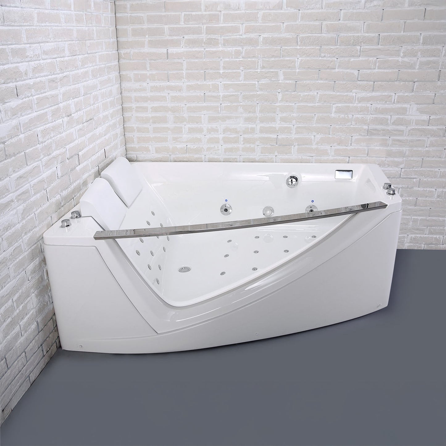 Baignoire balnéo d’angle deux personnes avec hublot blanche 170 cm Savana duo Wave gauche / Two-person corner whirlpool bath with white porthole 170 cm Savana duo Wave left / Bañera de hidromasaje esquinera para dos con ojo de buey blanco 170 cm Savana duo Wave izquierda / Vasca idromassaggio angolare per due persone con oblò bianco 170 cm Savana duo Wave sinistra / Hoekwhirlpool voor twee met witte patrijspoort 170 cm Savana duo Wave links