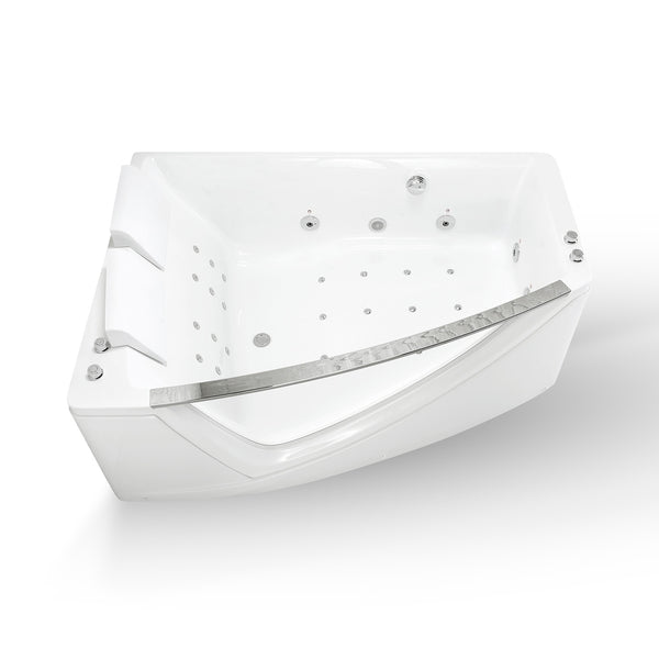 Baignoire balnéo d’angle deux personnes avec hublot blanche 170 cm Savana duo Wave gauche / Two-person corner whirlpool bath with white porthole 170 cm Savana duo Wave left / Bañera de hidromasaje esquinera para dos con ojo de buey blanco 170 cm Savana duo Wave izquierda / Vasca idromassaggio angolare per due persone con oblò bianco 170 cm Savana duo Wave sinistra / Hoekwhirlpool voor twee met witte patrijspoort 170 cm Savana duo Wave links