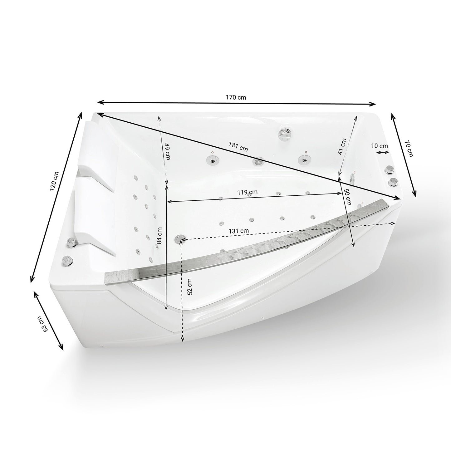Baignoire balnéo d’angle deux personnes avec hublot blanche 170 cm Savana duo Wave gauche / Two-person corner whirlpool bath with white porthole 170 cm Savana duo Wave left / Bañera de hidromasaje esquinera para dos con ojo de buey blanco 170 cm Savana duo Wave izquierda / Vasca idromassaggio angolare per due persone con oblò bianco 170 cm Savana duo Wave sinistra / Hoekwhirlpool voor twee met witte patrijspoort 170 cm Savana duo Wave links