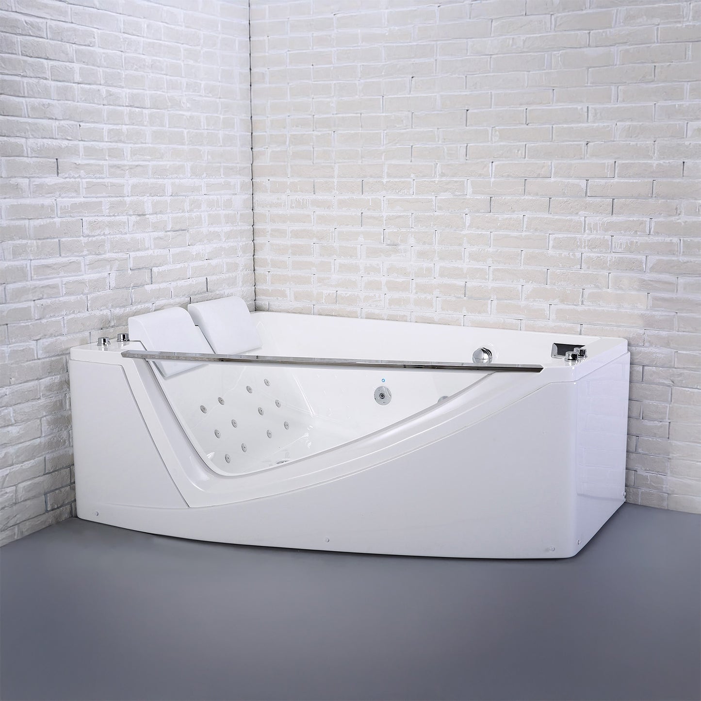 Baignoire balnéo d’angle deux personnes avec hublot blanche 170 cm Savana duo Wave gauche / Two-person corner whirlpool bath with white porthole 170 cm Savana duo Wave left / Bañera de hidromasaje esquinera para dos con ojo de buey blanco 170 cm Savana duo Wave izquierda / Vasca idromassaggio angolare per due persone con oblò bianco 170 cm Savana duo Wave sinistra / Hoekwhirlpool voor twee met witte patrijspoort 170 cm Savana duo Wave links