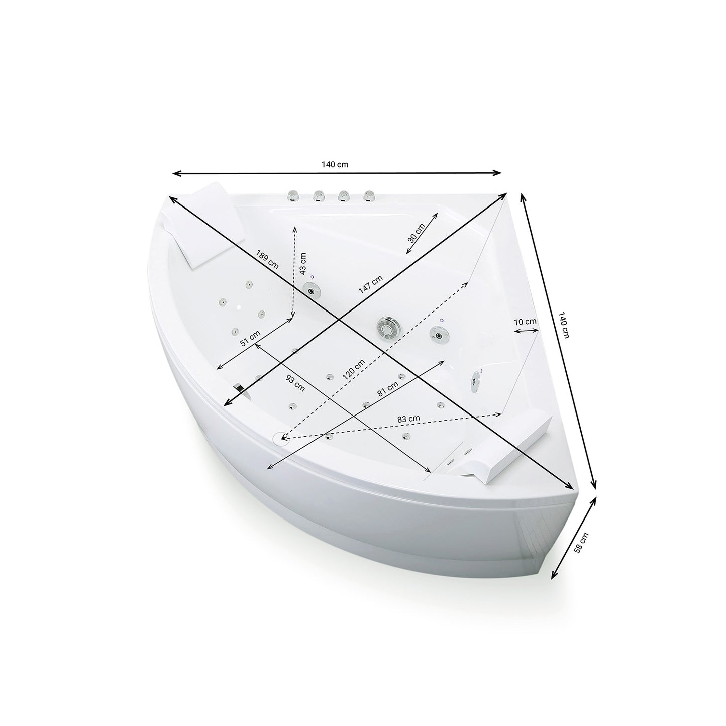 Baignoire balnéo d’angle blanche 140 cm Selonia Wave / Classic whirlpool corner bathtub white 140 cm Selonia Wave / Bañera de hidromasaje esquinera clásica blanco 140 cm Selonia Wave / Vasca idromassaggio angolare bianco 140 cm Selonia Wave / Klassiek hoekbubbelbad wit 140 cm Selonia Wave