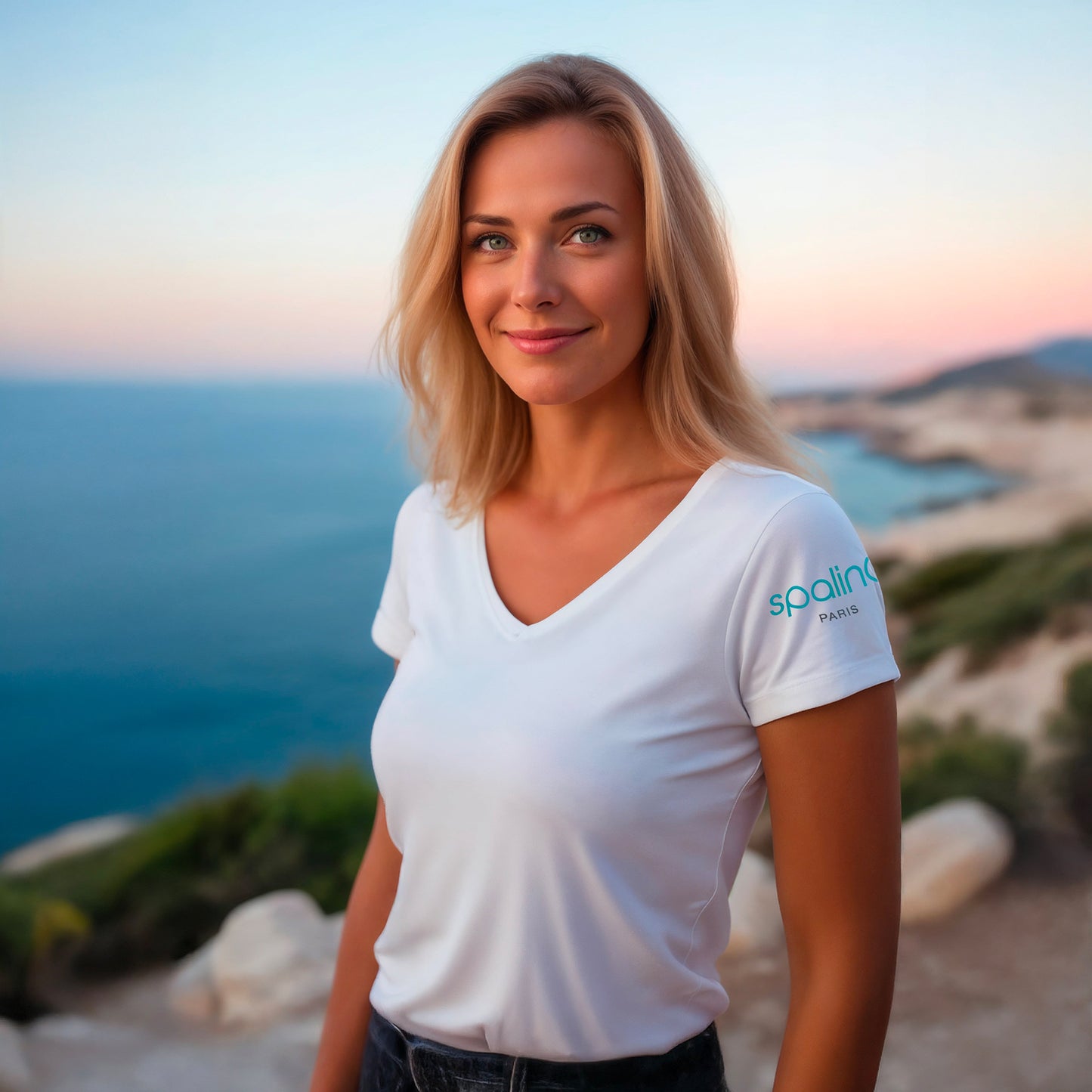 Short Sleeve V-Neck T-Shirt - White