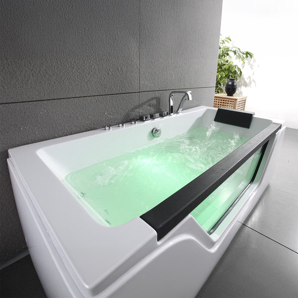 Baignoire balnéo classique avec hublot blanche et noire 170 cm Tahiti Jets / Glass-sided whirlpool bathtub white and black 170 cm Tahiti Jets / Bañera de hidromasaje con ojo de buey blanco y negro 170 cm Tahiti Jets / Vasca idromassaggio con oblò bianco e nero 170 cm Tahiti Jets / Bubbelbad met patrijspoort zwart en wit 170 cm Tahiti Jets