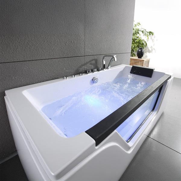 Baignoire balnéo classique avec hublot blanche et noire 170 cm Tahiti Jets / Glass-sided whirlpool bathtub white and black 170 cm Tahiti Jets / Bañera de hidromasaje con ojo de buey blanco y negro 170 cm Tahiti Jets / Vasca idromassaggio con oblò bianco e nero 170 cm Tahiti Jets / Bubbelbad met patrijspoort zwart en wit 170 cm Tahiti Jets