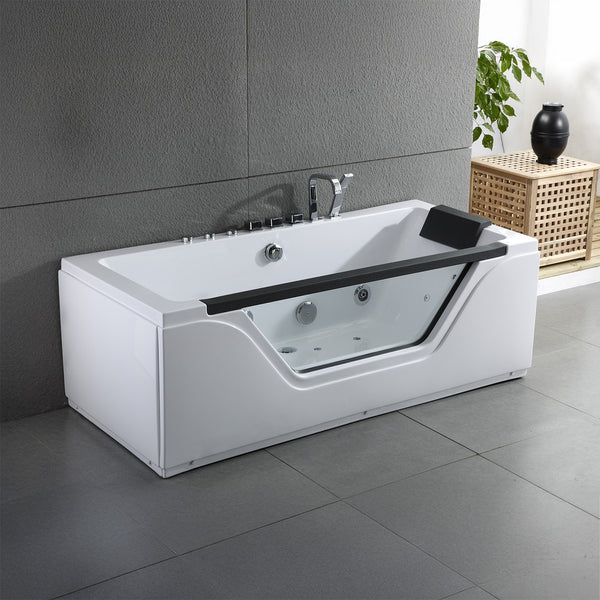 Baignoire balnéo classique avec hublot blanche et noire 170 cm Tahiti Jets / Glass-sided whirlpool bathtub white and black 170 cm Tahiti Jets / Bañera de hidromasaje con ojo de buey blanco y negro 170 cm Tahiti Jets / Vasca idromassaggio con oblò bianco e nero 170 cm Tahiti Jets / Bubbelbad met patrijspoort zwart en wit 170 cm Tahiti Jets