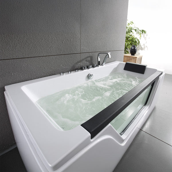 Baignoire balnéo classique avec hublot blanche et noire 170 cm Tahiti Jets / Glass-sided whirlpool bathtub white and black 170 cm Tahiti Jets / Bañera de hidromasaje con ojo de buey blanco y negro 170 cm Tahiti Jets / Vasca idromassaggio con oblò bianco e nero 170 cm Tahiti Jets / Bubbelbad met patrijspoort zwart en wit 170 cm Tahiti Jets