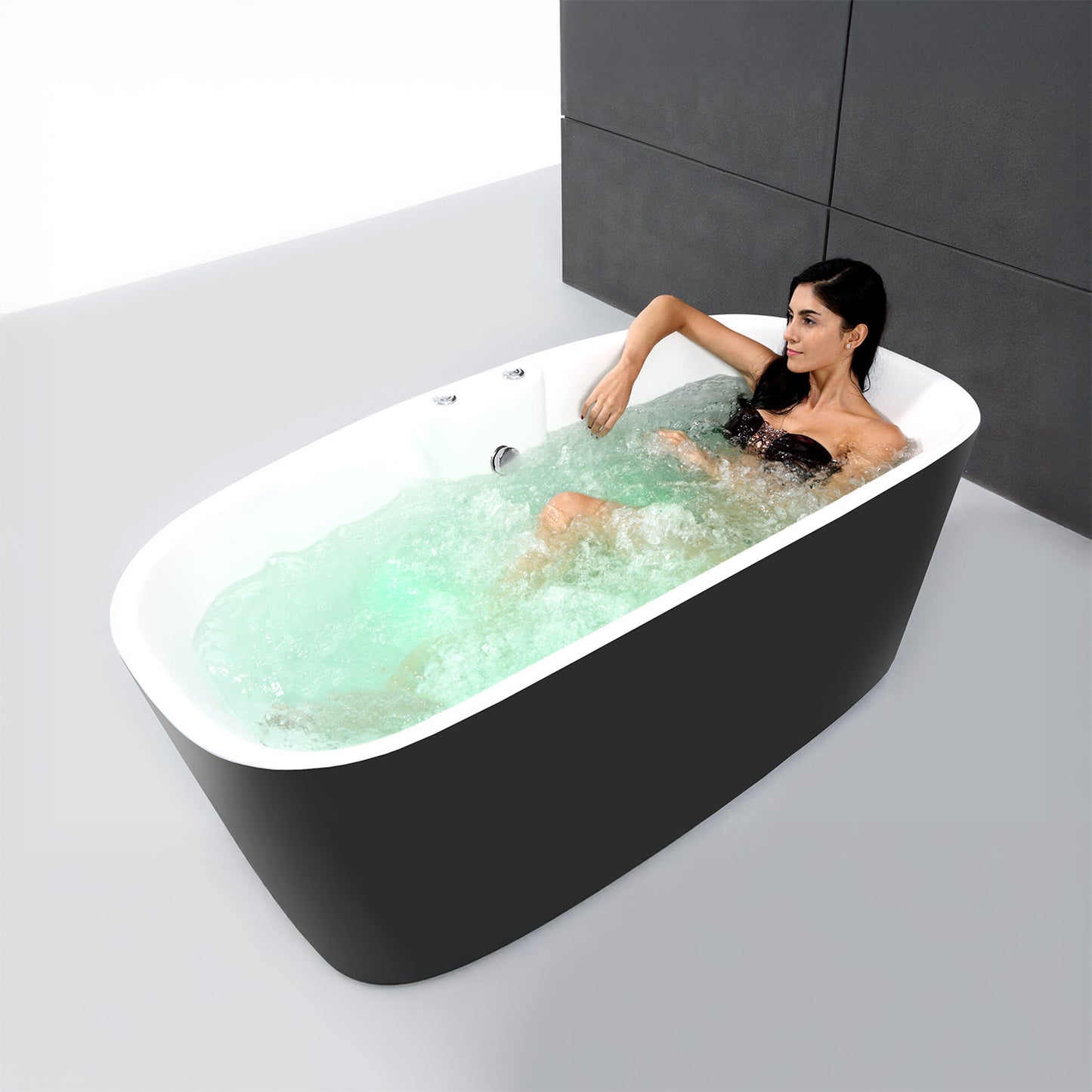 Baignoire balnéo îlot noire 170 cm Tao black Bulle / Freestanding whirlpool bathub black 170 cm Tao black Bulle / Bañera de hidromasaje exenta negro 170 cm Tao black Bulle / Vasca freestanding idromassaggio nera 170 cm Tao black Bulle / Vrijstaand bubbelbad zwart 170 cm Tao black Bulle